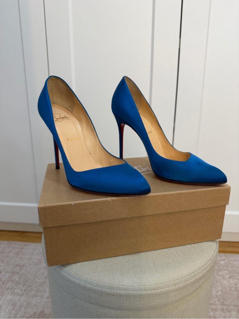 Christian Louboutin Royal Blue Satin Pointed-toe Stilettos